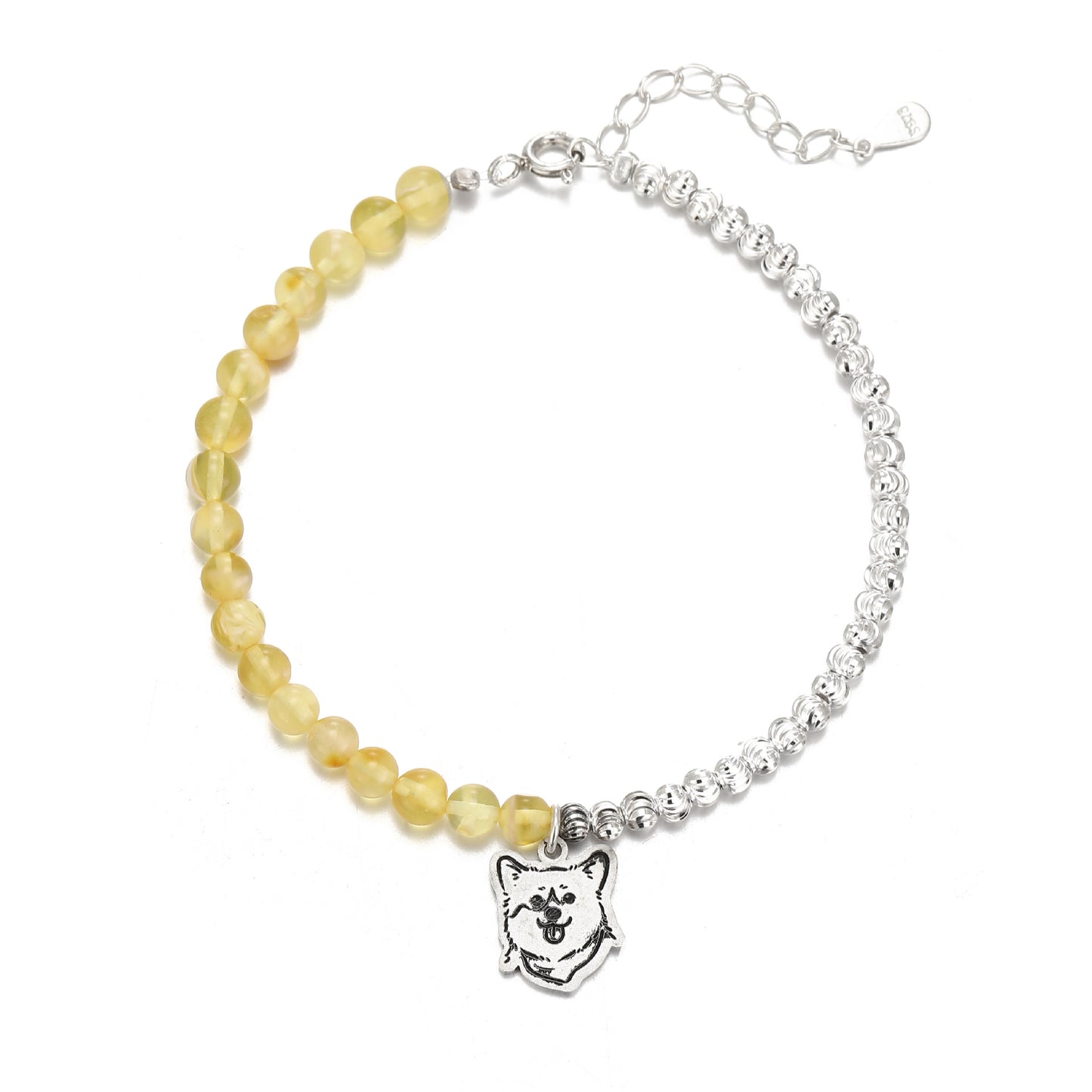 Custom Pet Portrait Silver and Yellow Crystal Bracelet
