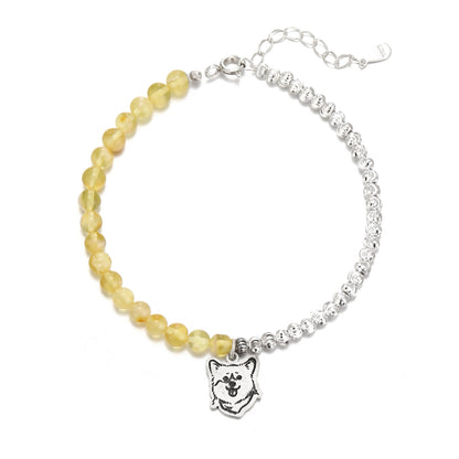 Custom Pet Portrait Silver and Yellow Crystal Bracelet