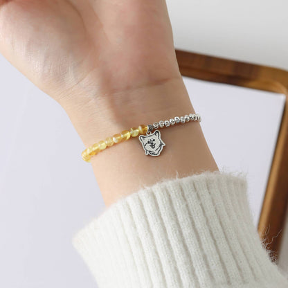 Custom Pet Portrait Silver and Yellow Crystal Bracelet