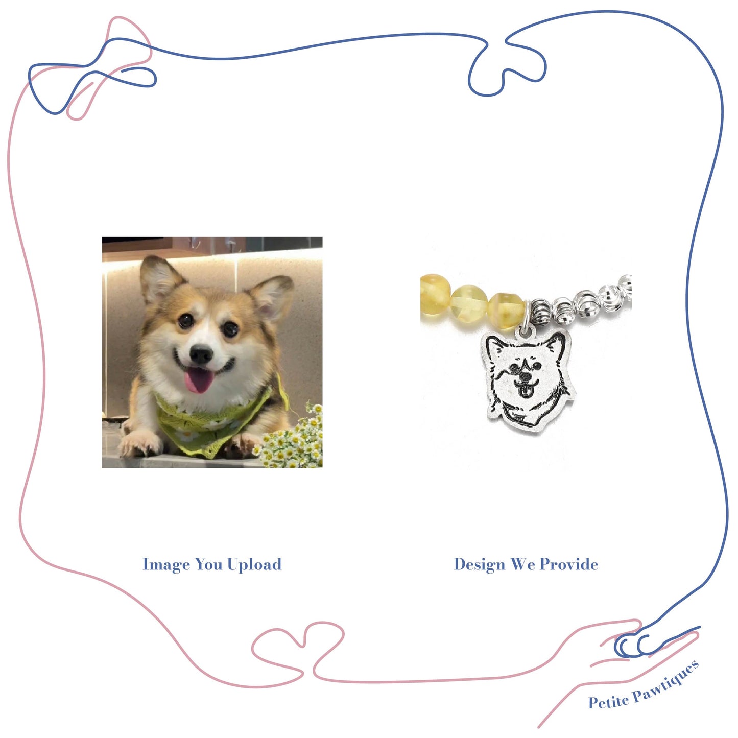 Custom Pet Portrait Silver and Yellow Crystal Bracelet
