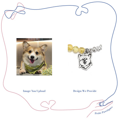 Custom Pet Portrait Silver and Yellow Crystal Bracelet